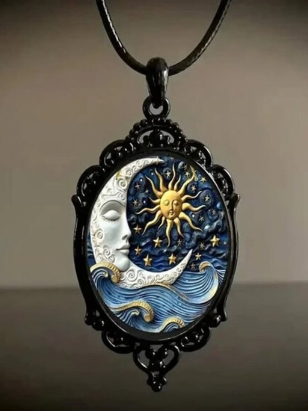 Mystic Sun & Moon Pendant Necklace - Blue and Gold